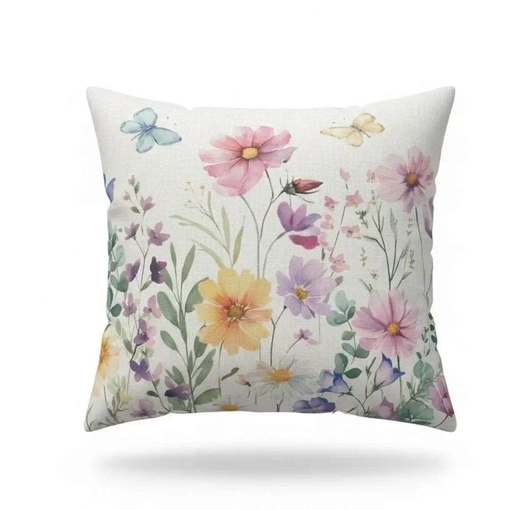 Floral Offwhite Throw Pillow COVERS 2 set Zippered NEW 18x18 Flowers Garden